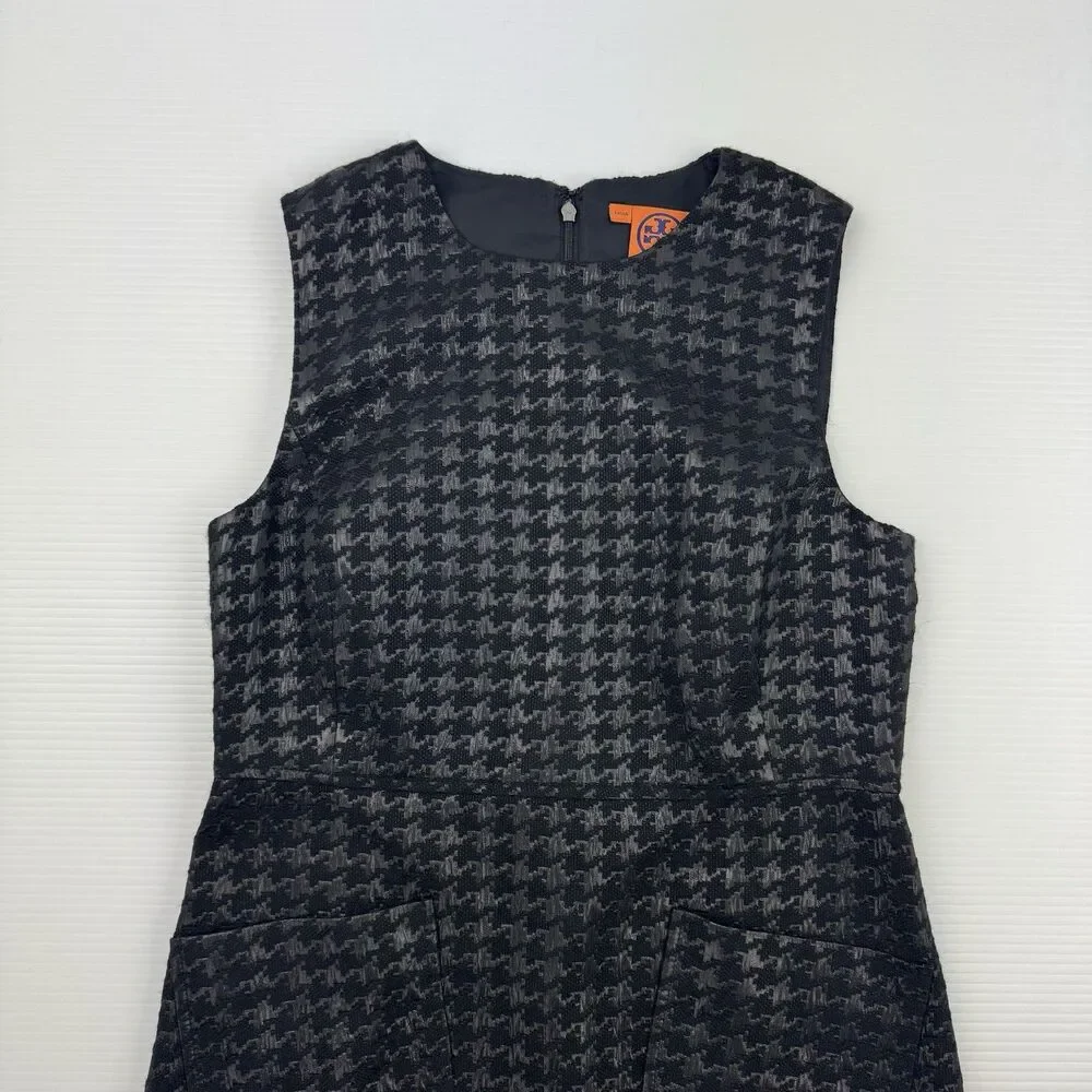 Tory Burch Fletcher Metallic Houndstooth Sheath Dress Size 10 Black Gray